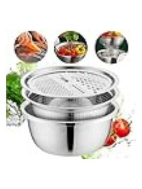 3-in-1 Stainless Steel Kitchen Basin Set with Grater Strainer Drain Basket 26cm